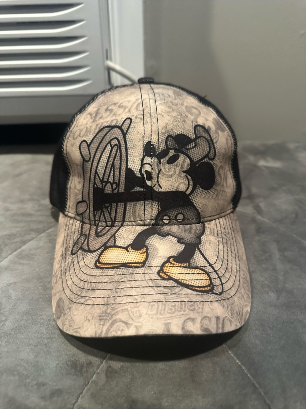 Disney World Men's Steamboat Willie Cap - Black, Beige & Yellow
